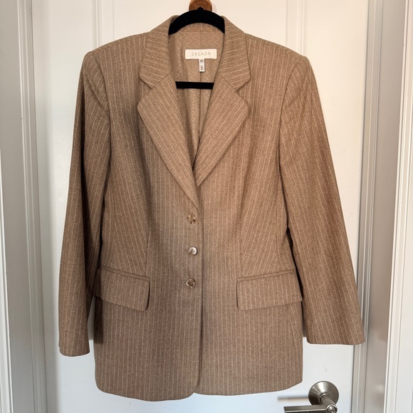 Escada Jackets & Blazers - Escada Ermenegildo Zegna Beige Pinstripe Blazer